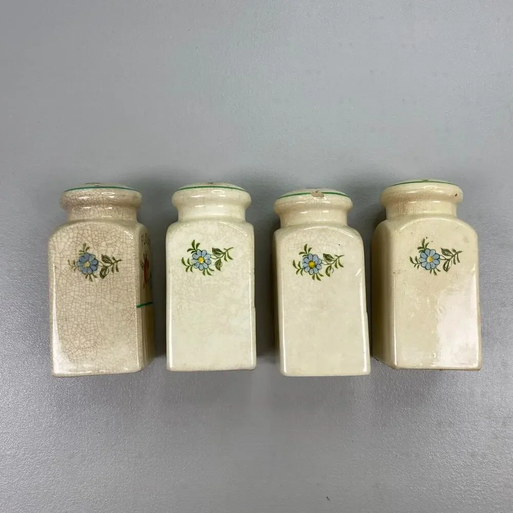 Vintage Shaker Set Salt Pepper Flour Sugar Floral Ceramic Hand Painted Japan 50s